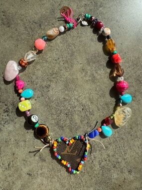 Colorful Beaded Heart Necklace LV up cycled